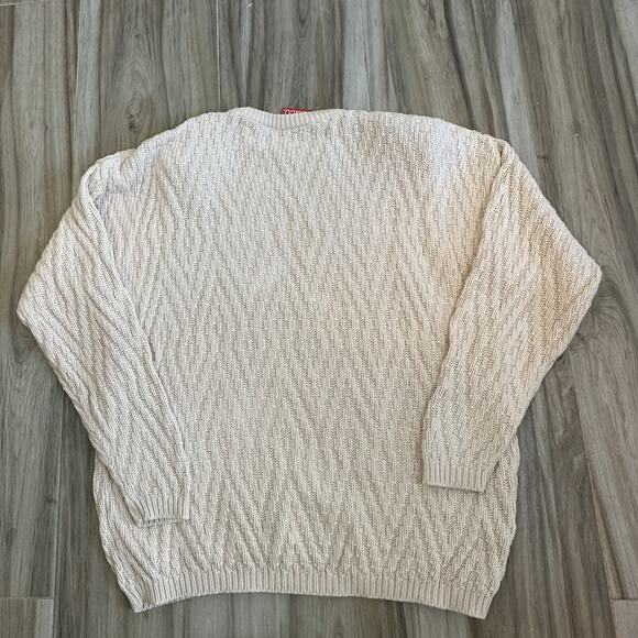 VTG Sweater M Cream Cotton Fisherman Pullover Cable Knit Crew Chunky Oversized - Picture 2 of 7
